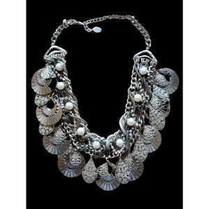 Lucia Multistrand Metal,Pearl,Rhinestone  Chunky Choker Necklace With Dangles